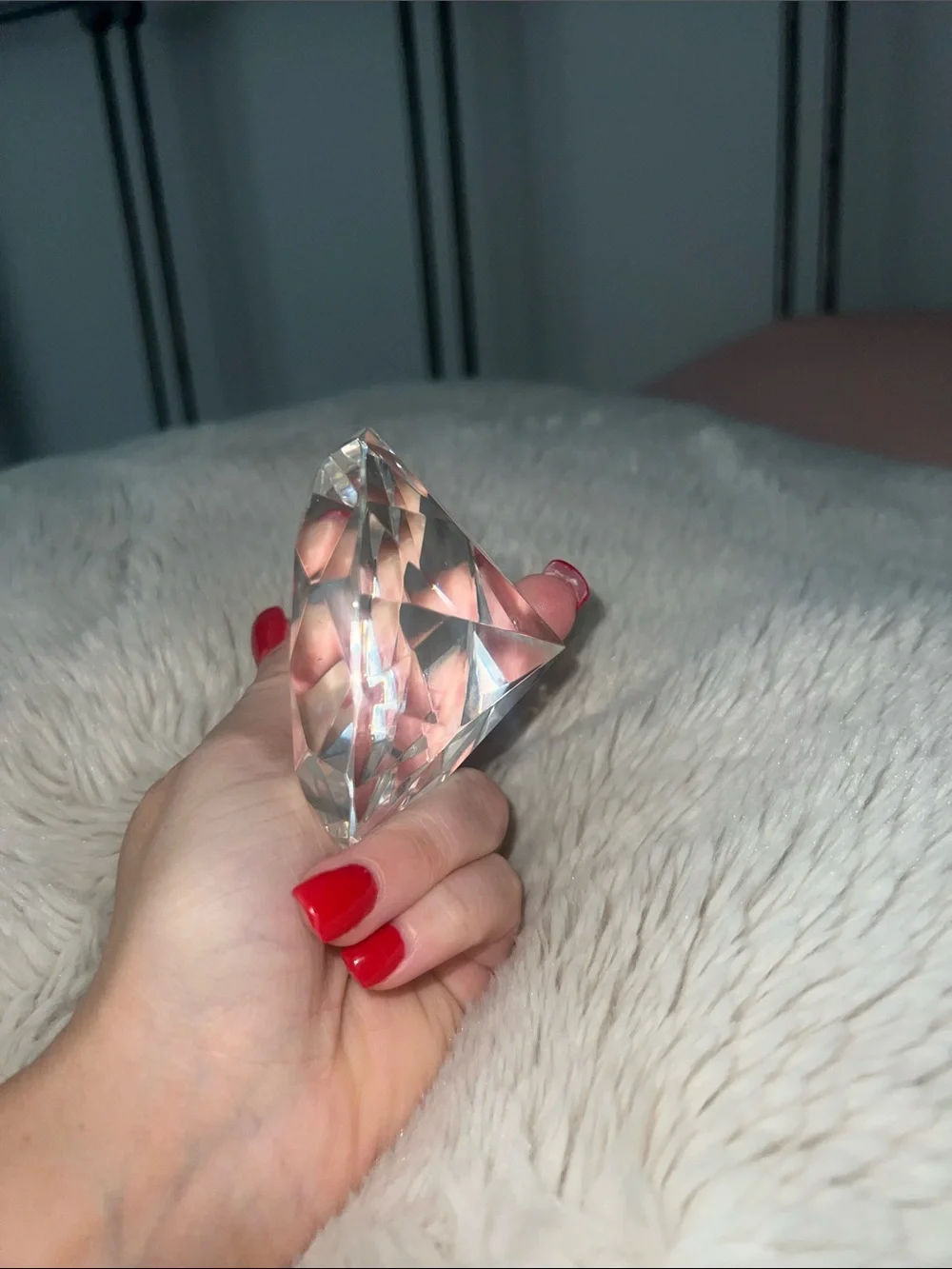 Large Faceted Glass Diamond decor Duo - Pink & Clear